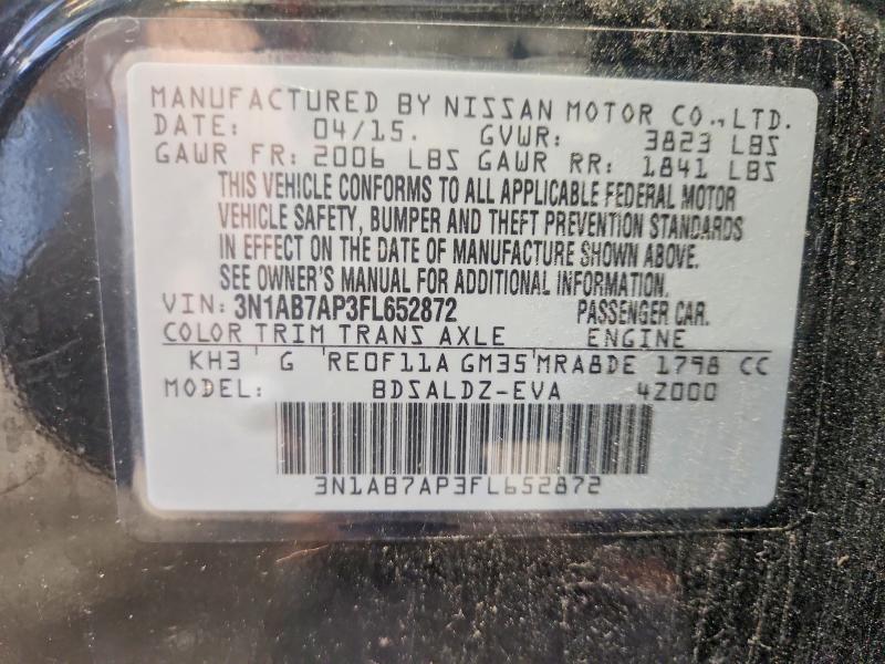 58080776 :رقم المزاد ، 3N1AB7AP3FL652872 vin ، 2015 Nissan Sentra مزاد بيع