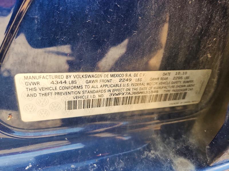 Aukcja sprzedaży 2011 Volkswagen Jetta, vin: 3VWPX7AJ8BM631845, numer aukcji: 58722016