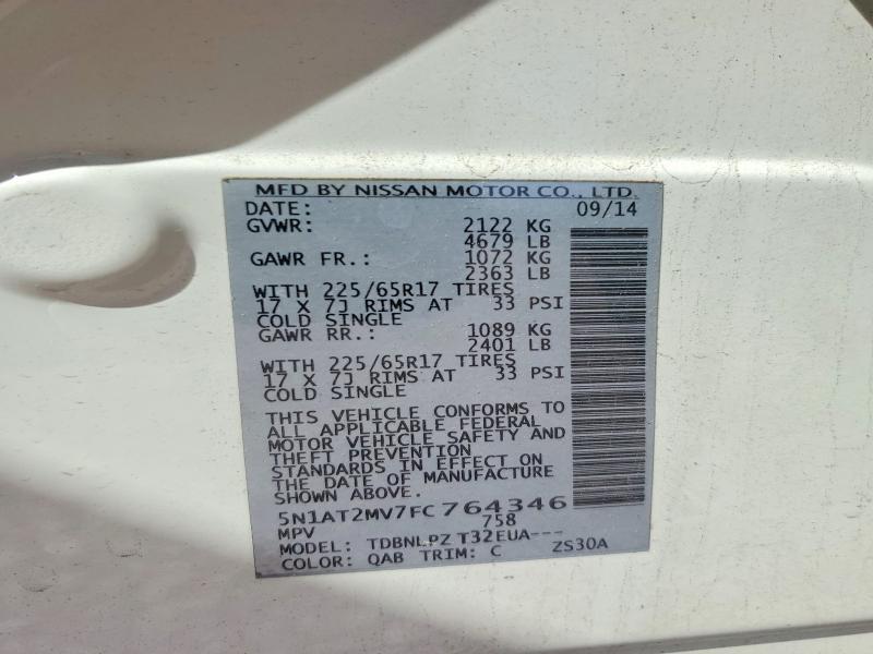 Продаж на аукціоні авто 2015 Nissan Rogue, vin: 5N1AT2MV7FC764346, номер лоту: 58558376