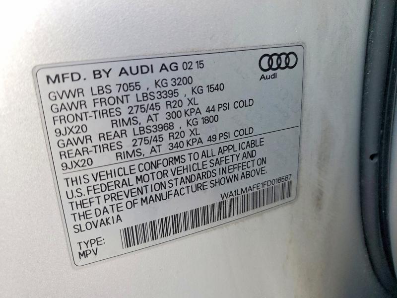 57205856 :رقم المزاد ، WA1LMAFE1FD016567 vin ، 2015 Audi Q7 مزاد بيع