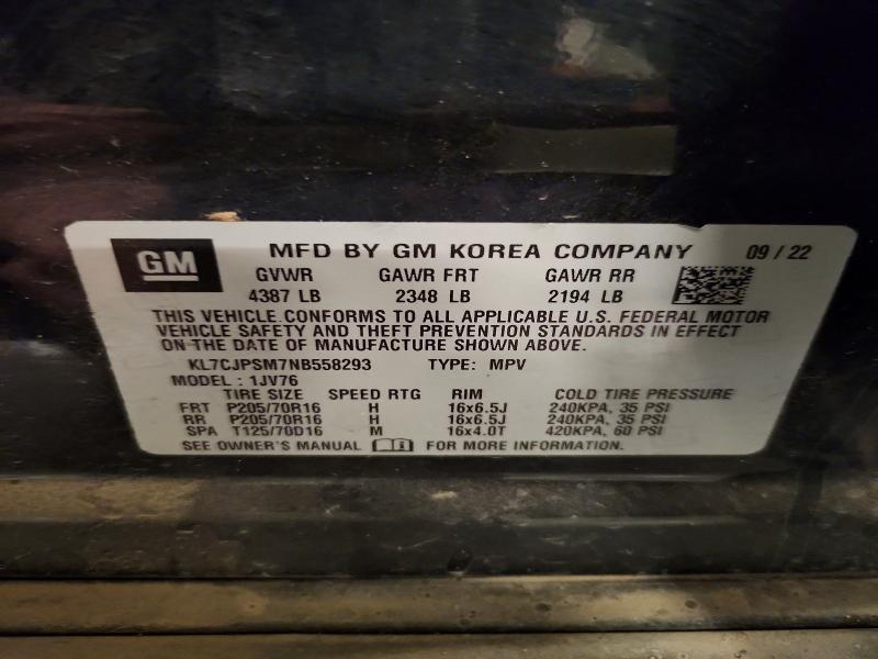 Продаж на аукціоні авто 2022 Chevrolet Trax, vin: KL7CJPSM7NB558293, номер лоту: 57058886