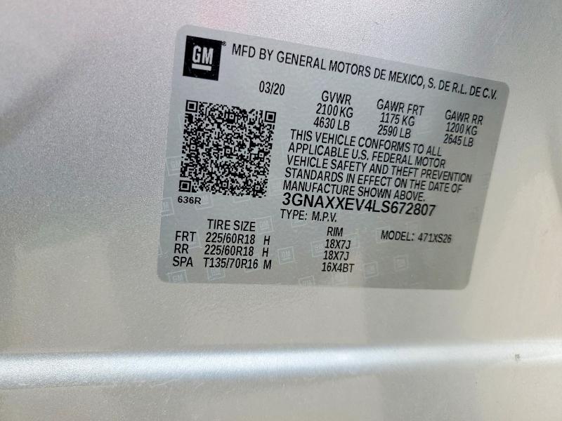 Aukcja sprzedaży 2020 Chevrolet Equinox, vin: 3GNAXXEV4LS672807, numer aukcji: 58426576