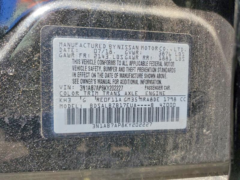 Продажа на аукционе авто 2019 Nissan Sentra, vin: 3N1AB7AP8KY202227, номер лота: 55917066