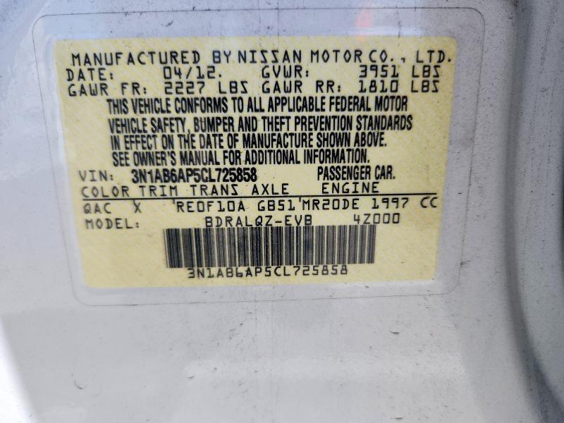 Aukcja sprzedaży 2012 Nissan Sentra, vin: 3N1AB6AP5CL725858, numer aukcji: 57077346