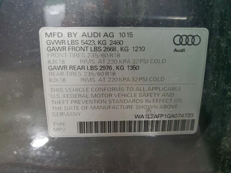 58138136 :رقم المزاد ، WA1L2AFP1GA074723 vin ، 2016 Audi Q5 مزاد بيع