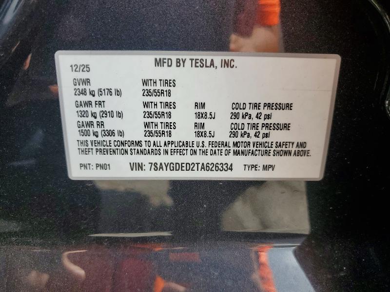 57421216 :رقم المزاد ، 7SAYGDED2TA626334 vin ، 2026 Tesla Model Y مزاد بيع