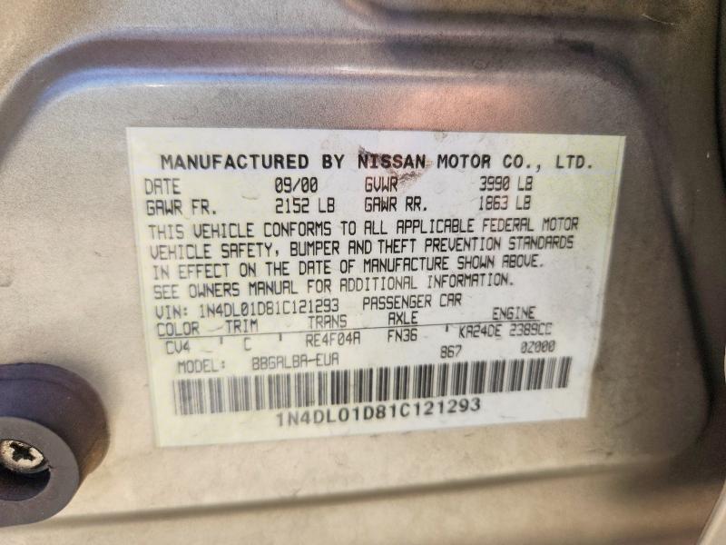 58971756 :رقم المزاد ، 1N4DL01D81C121293 vin ، 2001 Nissan Altima مزاد بيع