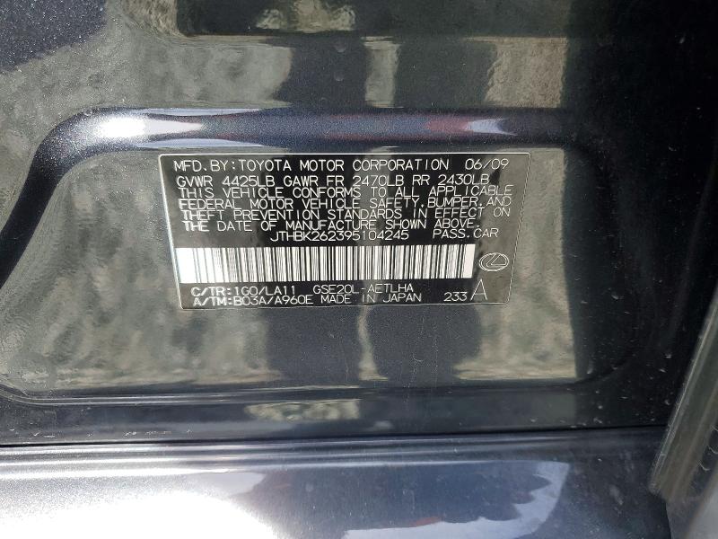 Продажа на аукционе авто 2009 Lexus Is, vin: JTHBK262395104245, номер лота: 56473336