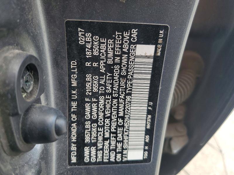 Продаж на аукціоні авто 2017 Honda Civic, vin: SHHFK7H52HU220796, номер лоту: 55876206