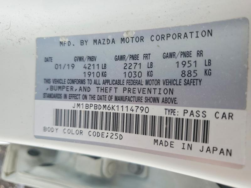 2019 Mazda 3 მანქანა იყიდება აუქციონზე, vin: JM1BPBDM6K1114790, აუქციონის ნომერი: 57700016