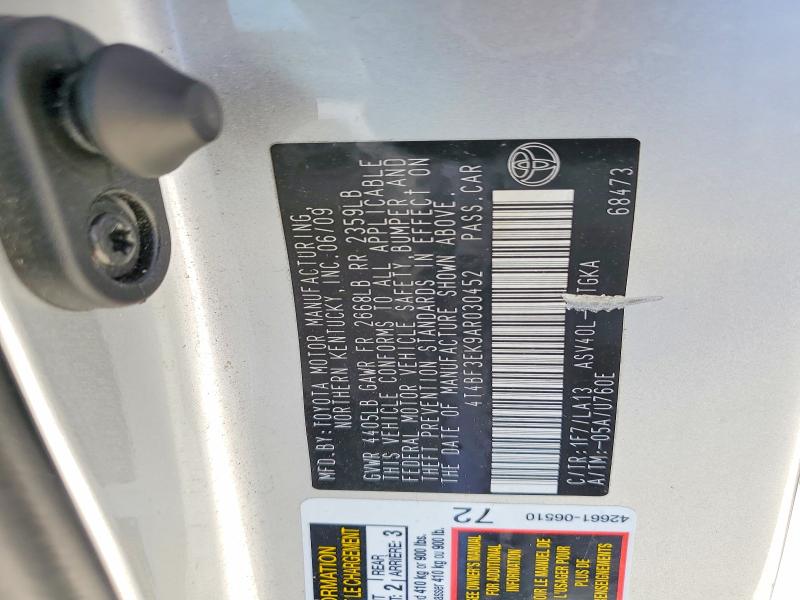 Продажа на аукционе авто 2010 Toyota Camry, vin: 4T4BF3EK9AR030452, номер лота: 58296396