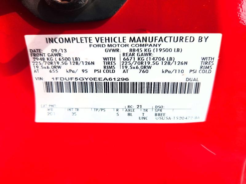 55557356 :رقم المزاد ، 1FDUF5GY0EEA61296 vin ، 2014 Ford F550 مزاد بيع
