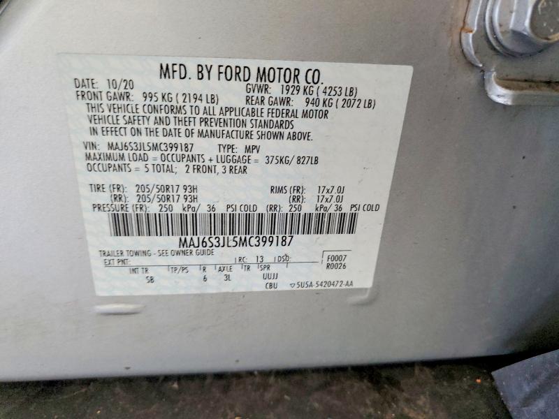 56741566 :رقم المزاد ، MAJ6S3JL5MC399187 vin ، 2021 Ford Ecosport مزاد بيع