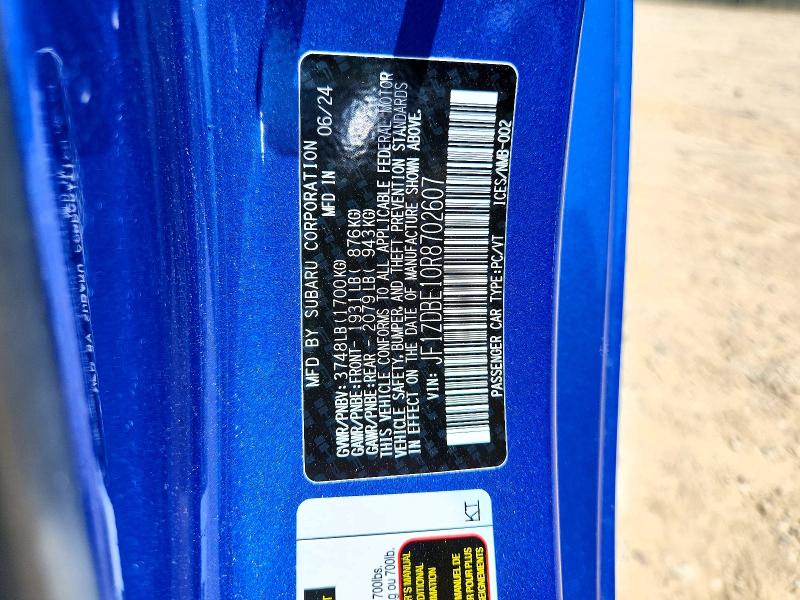 2024 Subaru Brz მანქანა იყიდება აუქციონზე, vin: JF1ZDBE10R8702607, აუქციონის ნომერი: 59262506