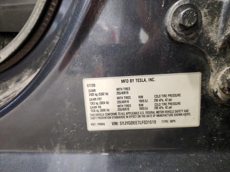 2020 Tesla Model Y მანქანა იყიდება აუქციონზე, vin: 5YJYGDEE7LF031519, აუქციონის ნომერი: 57651726