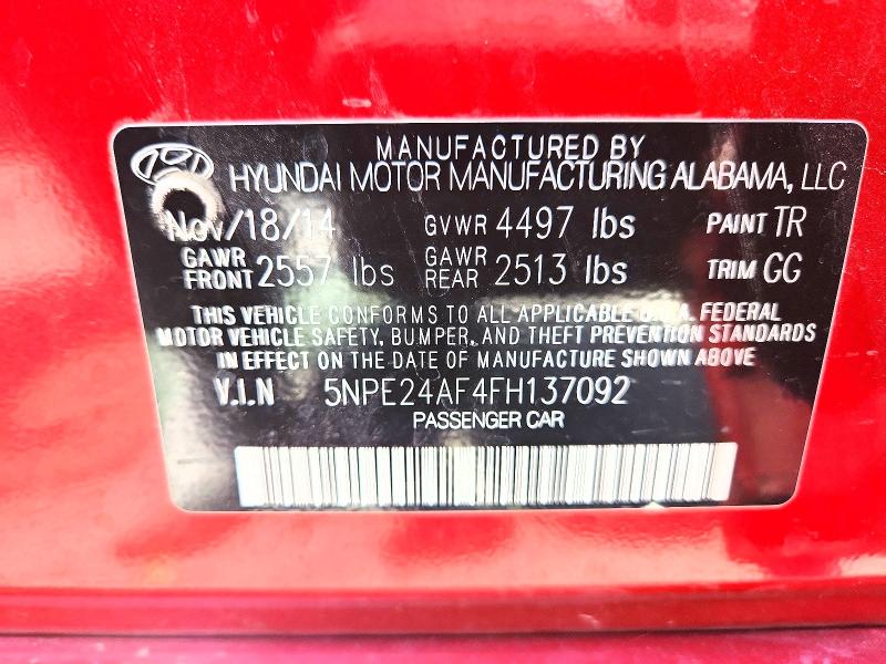 58727886 :رقم المزاد ، 5NPE24AF4FH137092 vin ، 2015 Hyundai Sonata مزاد بيع