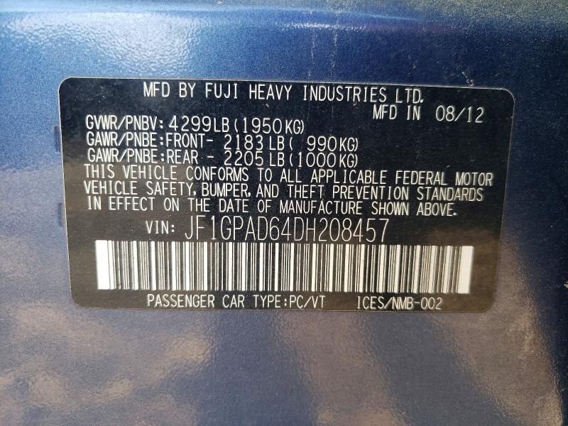 57296116 :رقم المزاد ، JF1GPAD64DH208457 vin ، 2013 Subaru Impreza مزاد بيع