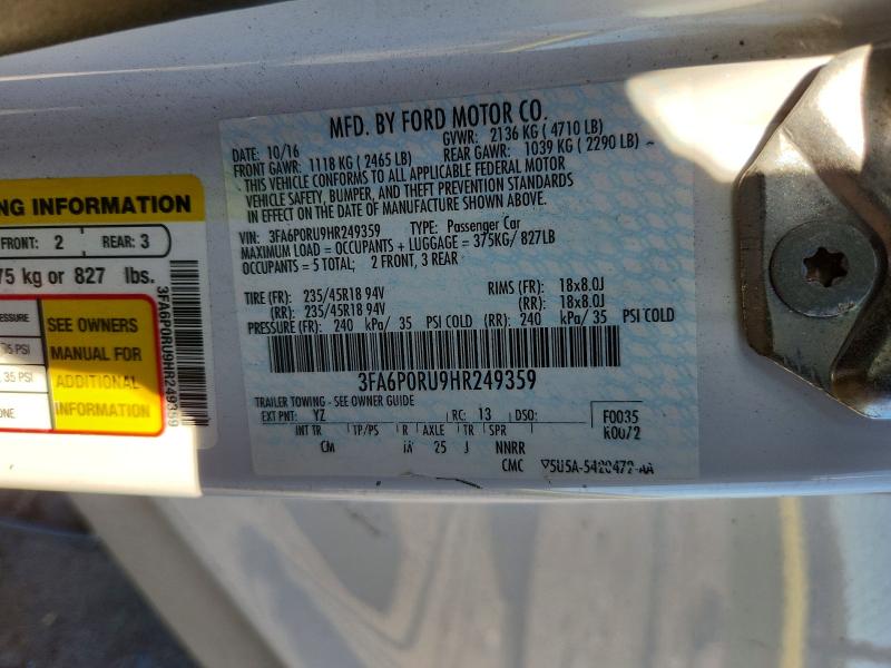 2017 Ford Fusion მანქანა იყიდება აუქციონზე, vin: 3FA6P0RU9HR249359, აუქციონის ნომერი: 56412406