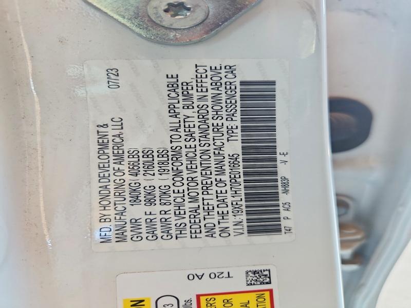 2023 Honda Civic მანქანა იყიდება აუქციონზე, vin: 19XFL1H70PE016645, აუქციონის ნომერი: 59003116