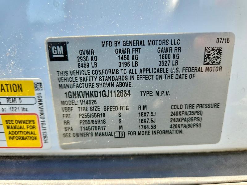 58455596 :رقم المزاد ، 1GNKVHKD1GJ112634 vin ، 2016 Chevrolet Traverse مزاد بيع