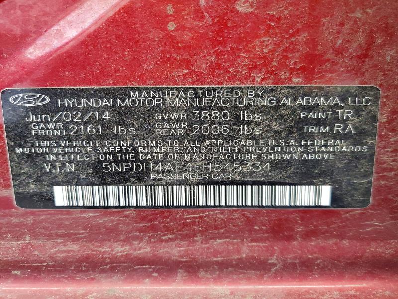 2014 Hyundai Elantra მანქანა იყიდება აუქციონზე, vin: 5NPDH4AE4EH545334, აუქციონის ნომერი: 56943496