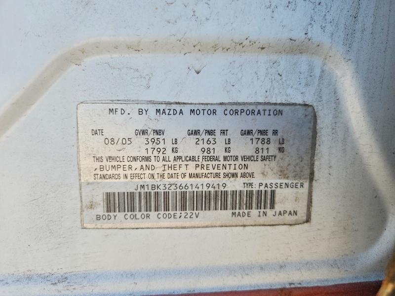 57883366 :رقم المزاد ، JM1BK323661419419 vin ، 2006 Mazda 3 مزاد بيع