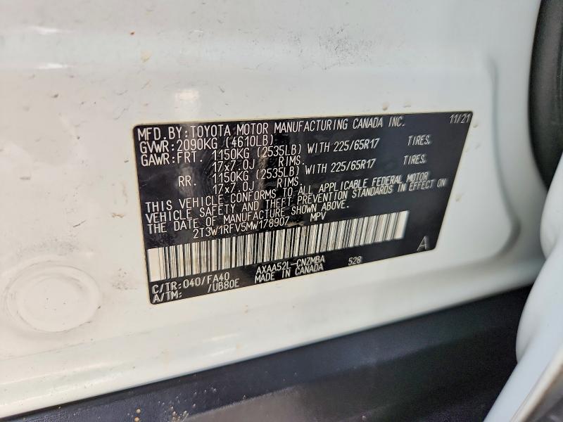 Aukcja sprzedaży 2021 Toyota Rav4, vin: 2T3W1RFV5MW178907, numer aukcji: 58648856