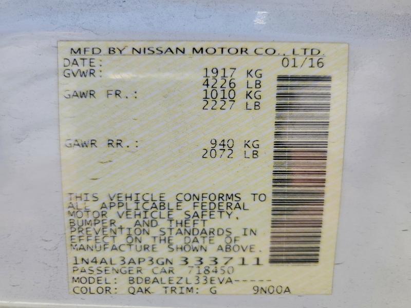 Aukcja sprzedaży 2016 Nissan Altima, vin: 1N4AL3AP3GN333711, numer aukcji: 58838276