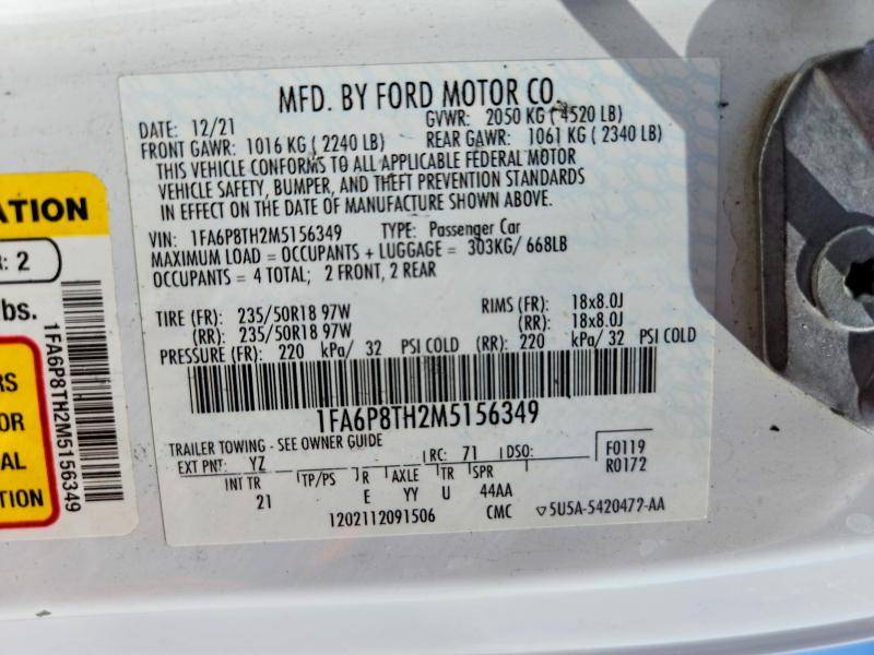 Продаж на аукціоні авто 2021 Ford Mustang, vin: 1FA6P8TH2M5156349, номер лоту: 57173956