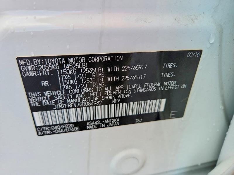 Aukcja sprzedaży 2016 Toyota Rav4, vin: JTMZFREV7GD084982, numer aukcji: 56633876