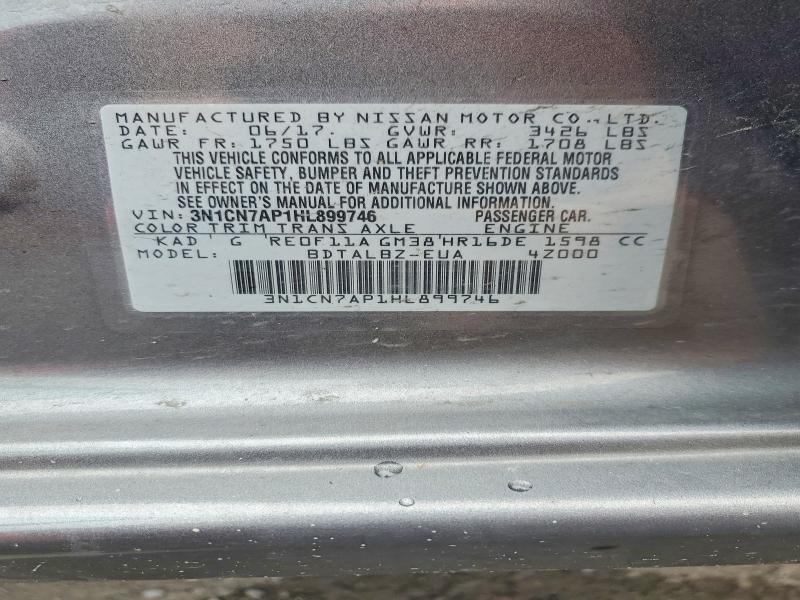 56439476 :رقم المزاد ، 3N1CN7AP1HL899746 vin ، 2017 Nissan Versa مزاد بيع