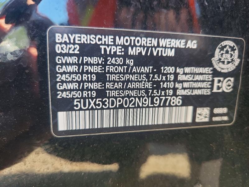 56420156 :رقم المزاد ، 5UX53DP02N9L97786 vin ، 2022 Bmw X3 مزاد بيع