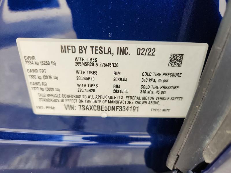 Aukcja sprzedaży 2022 Tesla Model X, vin: 7SAXCBE50NF334191, numer aukcji: 55806116