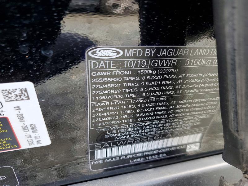 Aukcja sprzedaży 2020 Land Rover Range Rover Sport, vin: SALWR2SE6LA703033, numer aukcji: 56995266