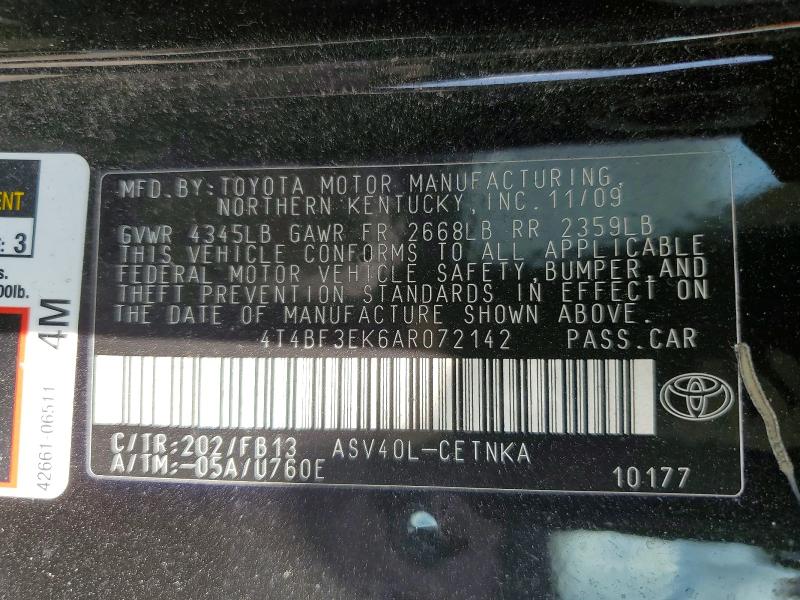 Продажа на аукционе авто 2010 Toyota Camry, vin: 4T4BF3EK6AR072142, номер лота: 59243926