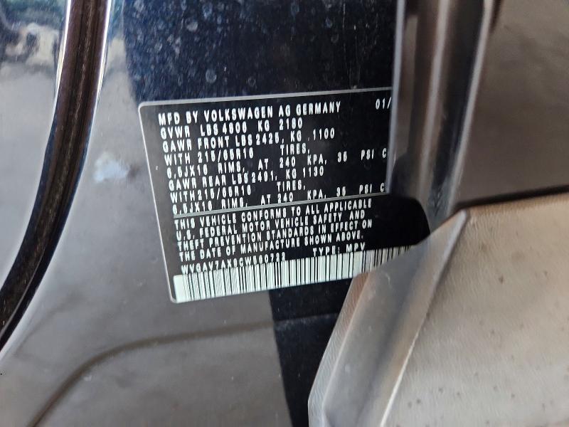 57738396 :رقم المزاد ، WVGAV7AX9CW560722 vin ، 2012 Volkswagen Tiguan مزاد بيع