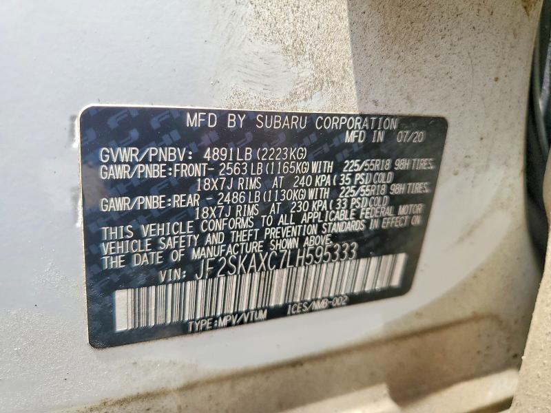Продаж на аукціоні авто 2020 Subaru Forester, vin: JF2SKAXC7LH595333, номер лоту: 56253406