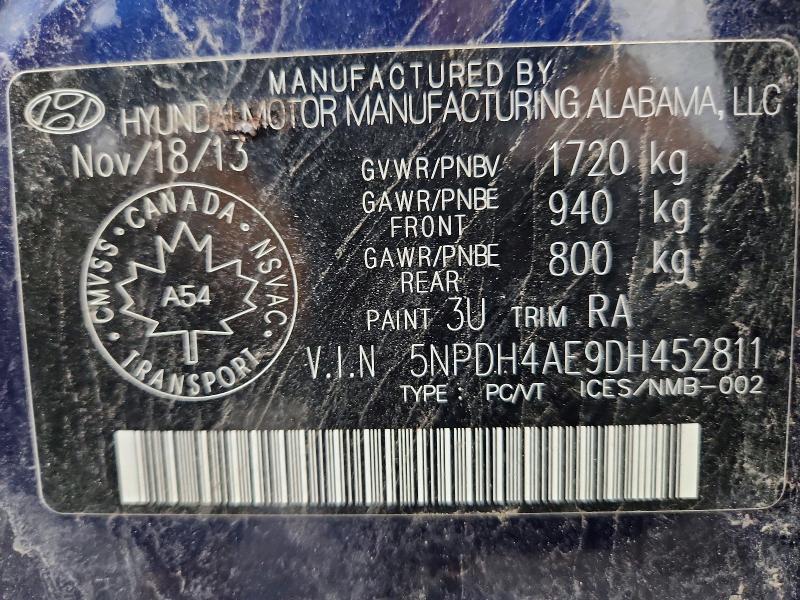 2013 Hyundai Elantra მანქანა იყიდება აუქციონზე, vin: 5NPDH4AE9DH452811, აუქციონის ნომერი: 56145916