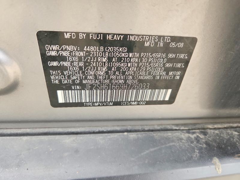 Aukcja sprzedaży 2009 Subaru Forester, vin: JF2SH61669H726033, numer aukcji: 58819646