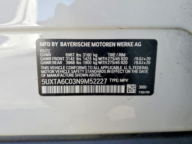 Продажа на аукционе авто 2022 Bmw X5, vin: 5UXTA6C03N9M52227, номер лота: 56833076