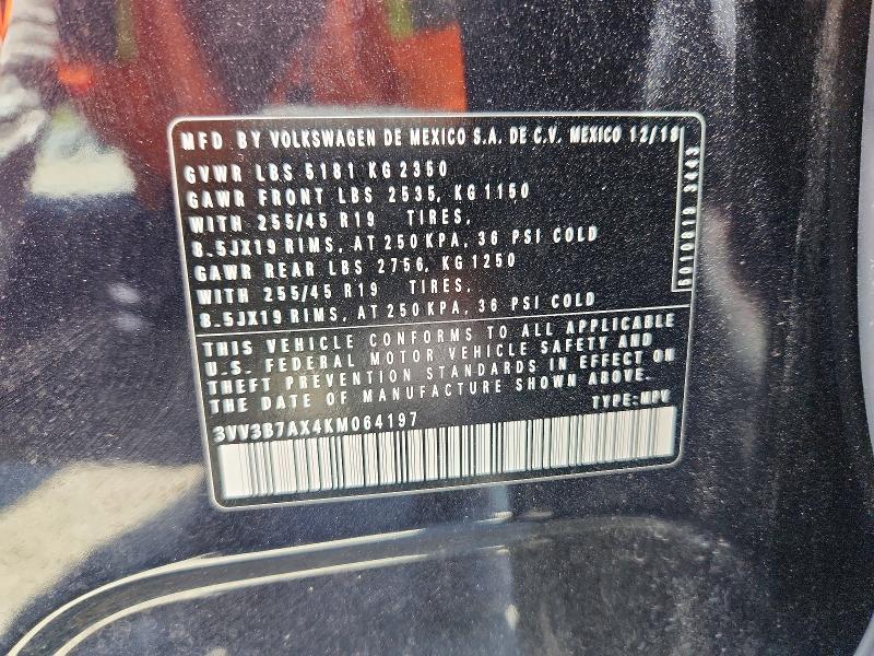 Продаж на аукціоні авто 2019 Volkswagen Tiguan, vin: 3VV3B7AX4KM064197, номер лоту: 56651896