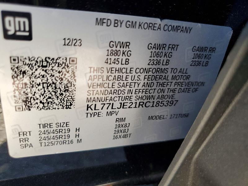 59270916 :رقم المزاد ، KL77LJE21RC185397 vin ، 2024 Chevrolet Trax مزاد بيع
