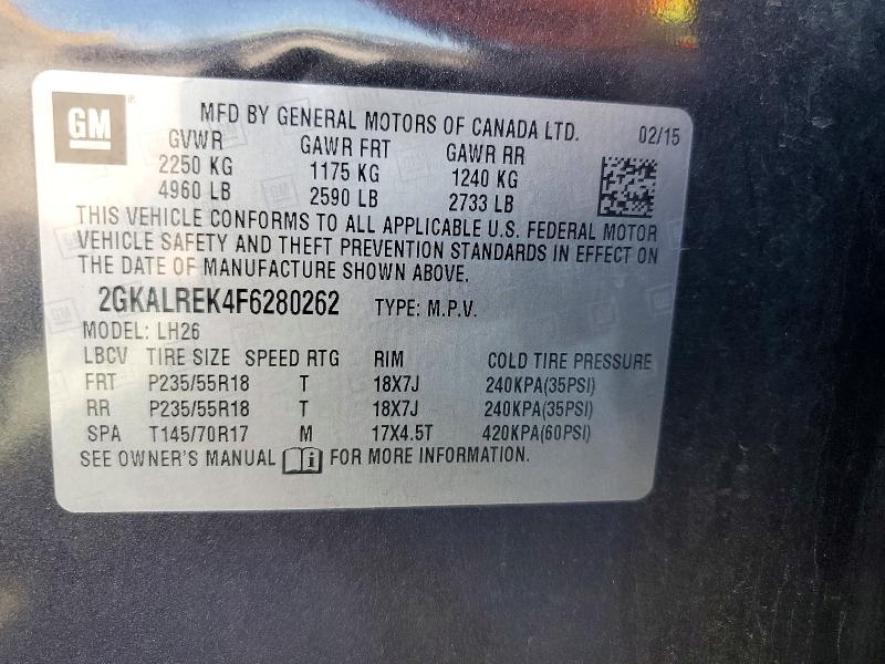 2015 Gmc Terrain მანქანა იყიდება აუქციონზე, vin: 2GKALREK4F6280262, აუქციონის ნომერი: 58615846