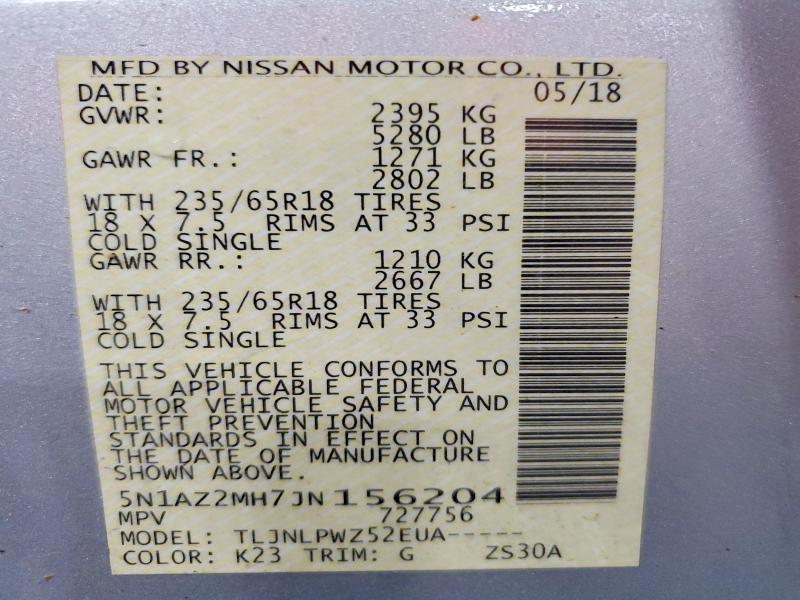 Продажа на аукционе авто 2018 Nissan Murano, vin: 5N1AZ2MH7JN156204, номер лота: 55598836