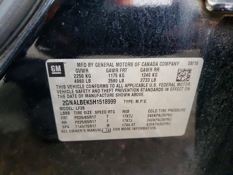 2017 Chevrolet Equinox მანქანა იყიდება აუქციონზე, vin: 2GNALBEK5H1518999, აუქციონის ნომერი: 57954706