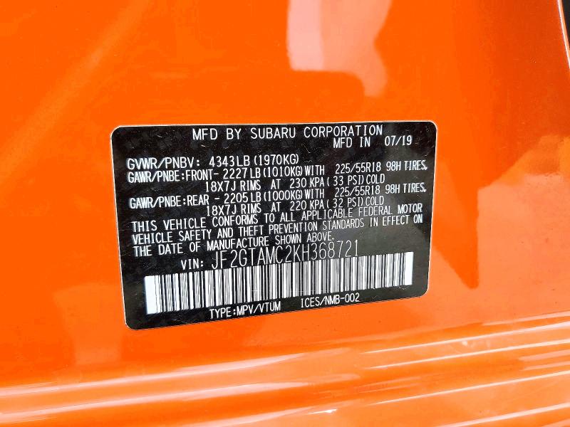 Aukcja sprzedaży 2019 Subaru Crosstrek, vin: JF2GTAMC2KH368721, numer aukcji: 56868166