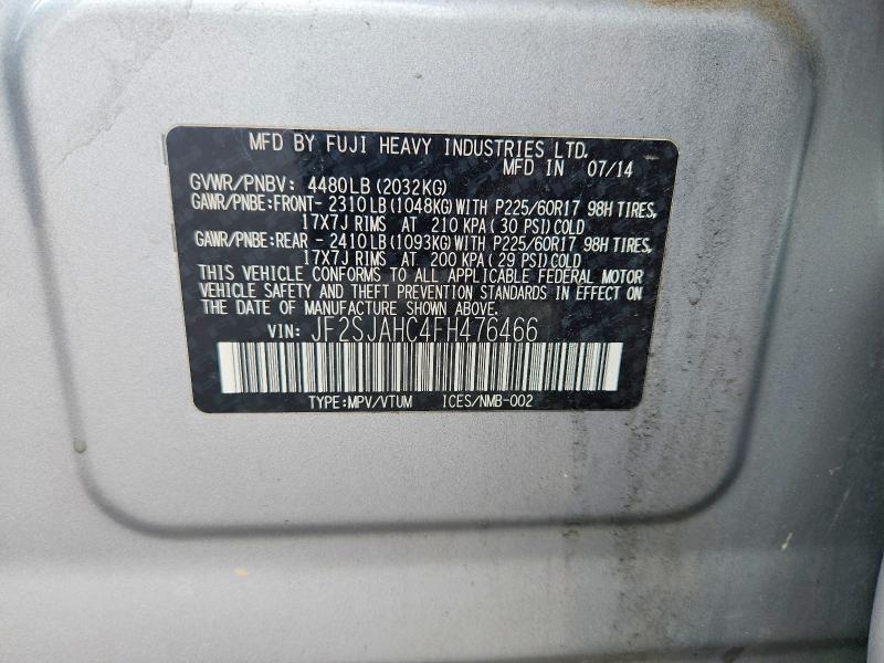 Aukcja sprzedaży 2015 Subaru Forester, vin: JF2SJAHC4FH476466, numer aukcji: 58474396
