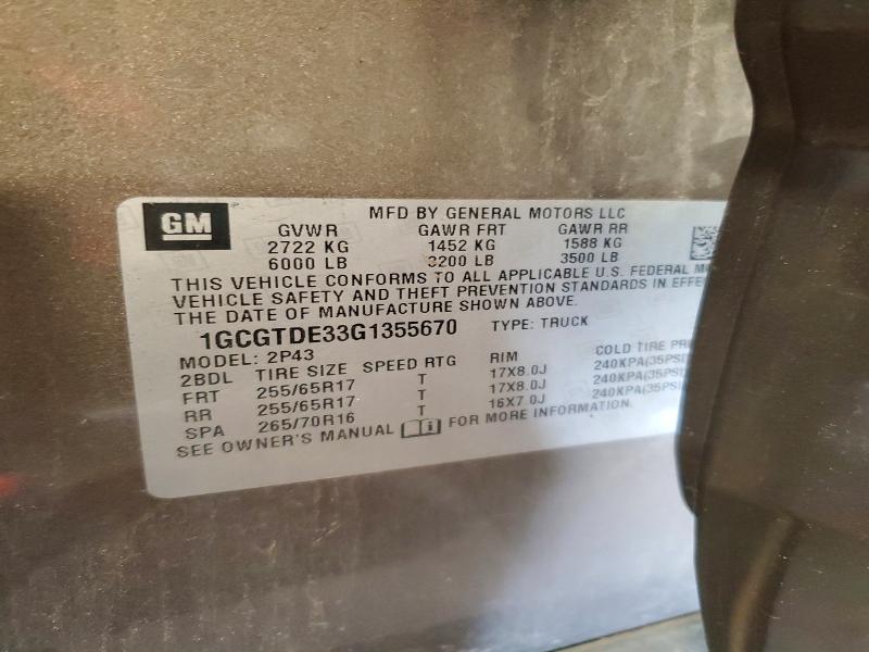 Продаж на аукціоні авто 2016 Chevrolet Colorado, vin: 1GCGTDE33G1355670, номер лоту: 85991245