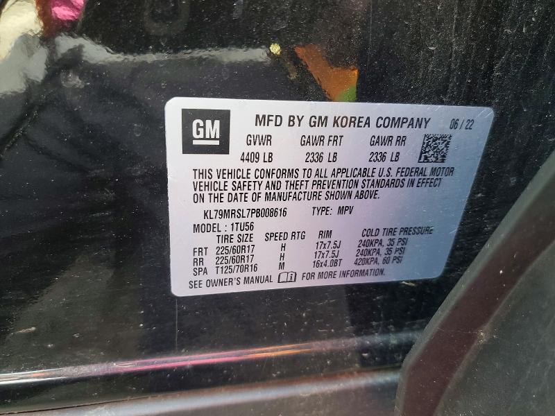 2023 Chevrolet Trailblazer მანქანა იყიდება აუქციონზე, vin: KL79MRSL7PB008616, აუქციონის ნომერი: 54674886
