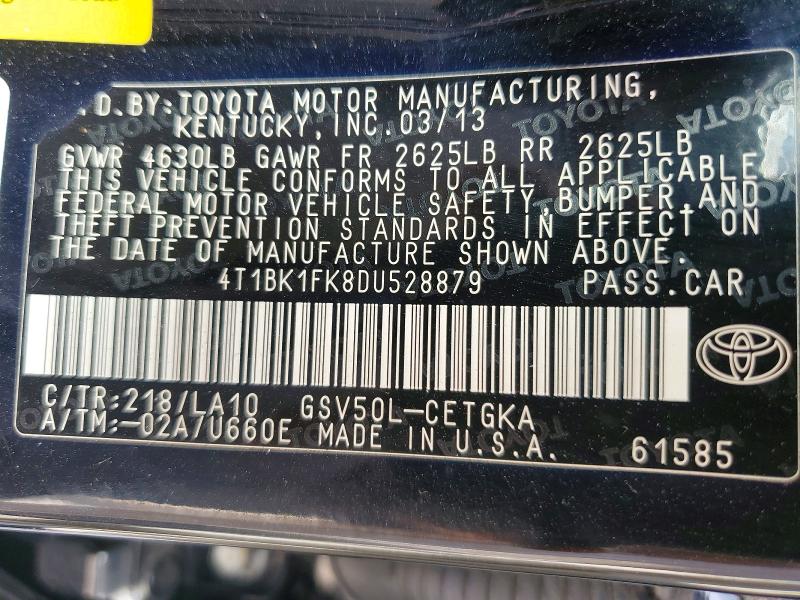 Aukcja sprzedaży 2013 Toyota Camry, vin: 4T1BK1FK8DU528879, numer aukcji: 56599686